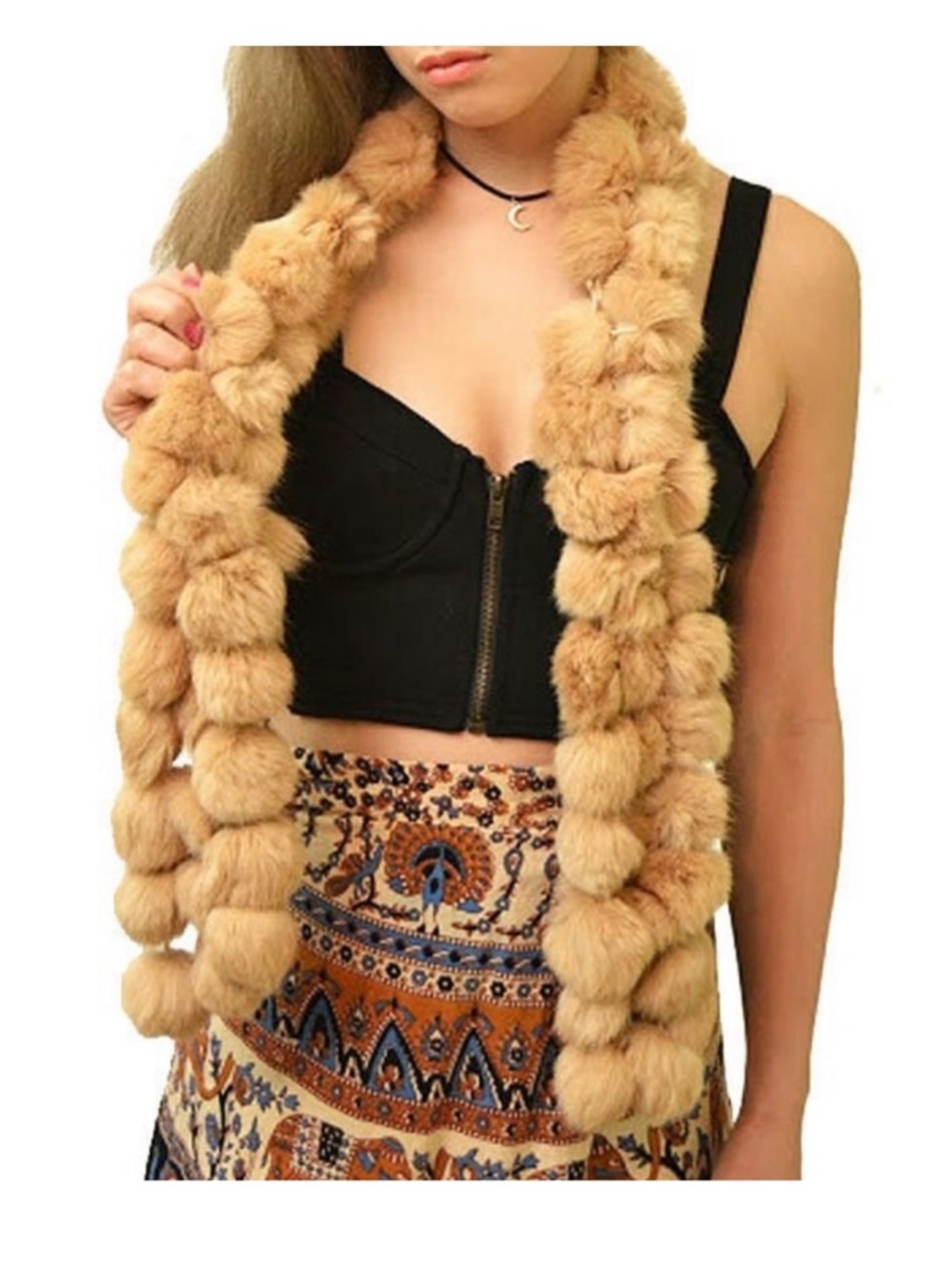 Beige 100% Rabbit Fur Scarf